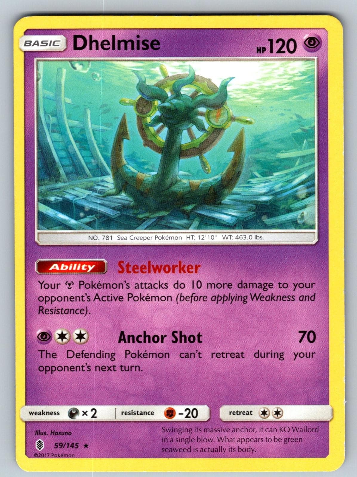 Dhelmise 59/145 Holo Rare Guardians Rising Pokemon Heavily Played