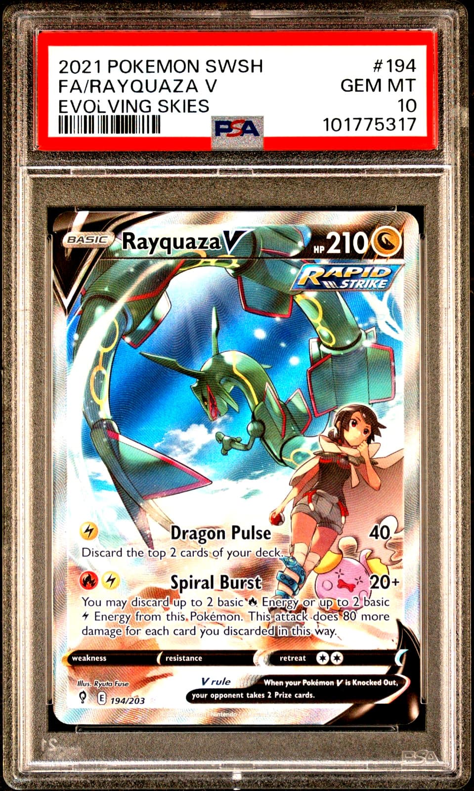 Pokémon TCG Rayquaza v Alternate Art Card Evolving Skies 194/203 PSA 10