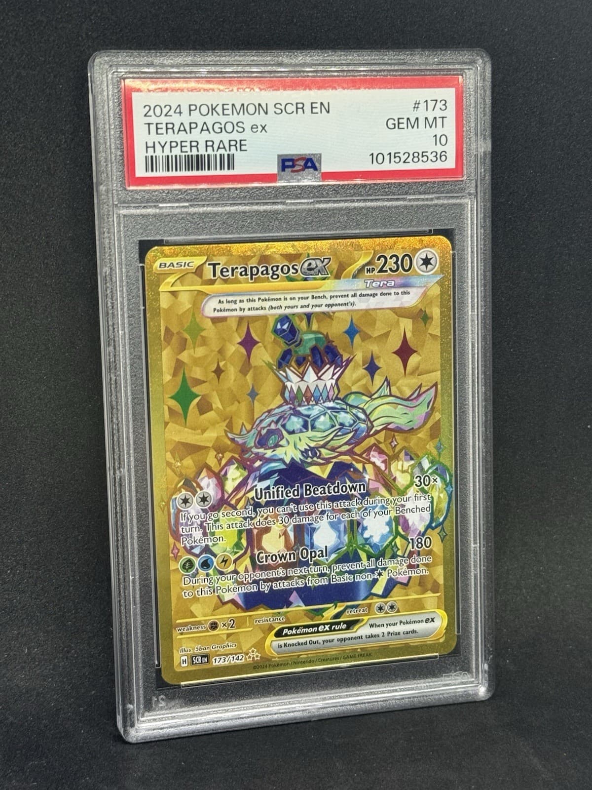 Terapagos ex 173/142 Hyper Rare Gold Stellar Crown PSA 10 GEM MINT Pokemon 2024
