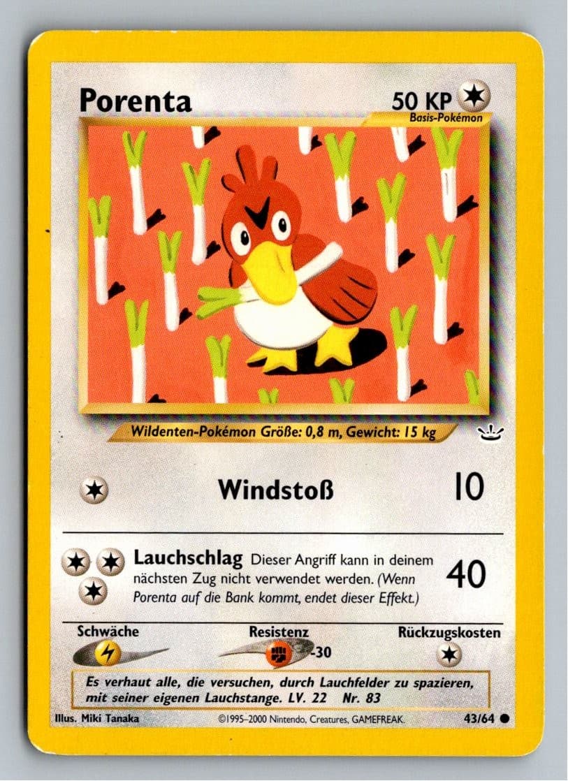 Pokemon Porenta 43/64 Neo Revelation Deutsch 2001 Vintage Karte