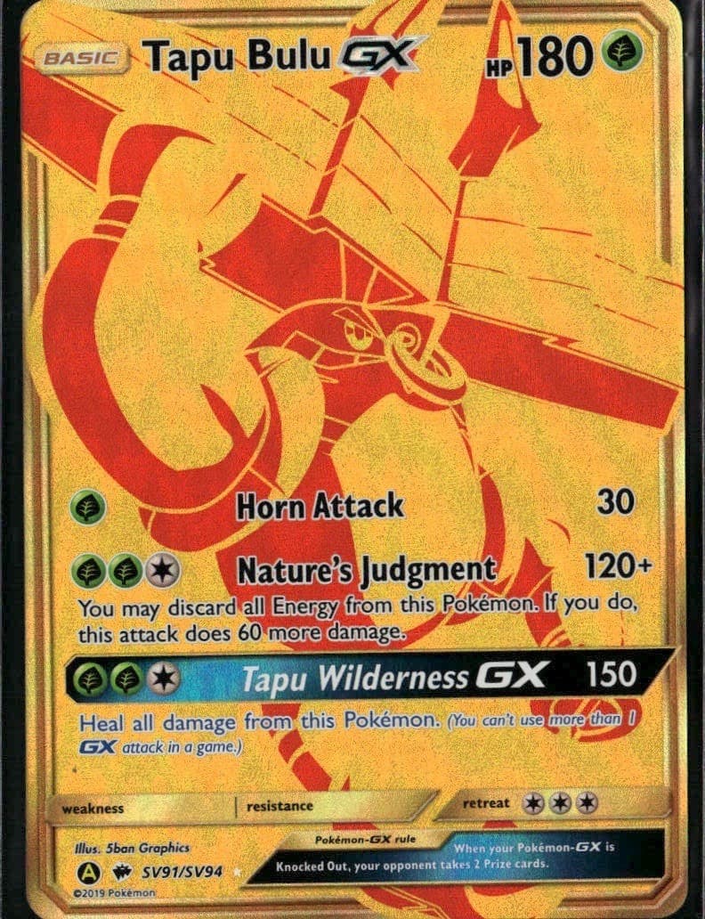 Tapu Bulu GX Shiny Holo Rare Hidden Fates Shiny Vault SV91/SV94 Grass Pokemon Ca