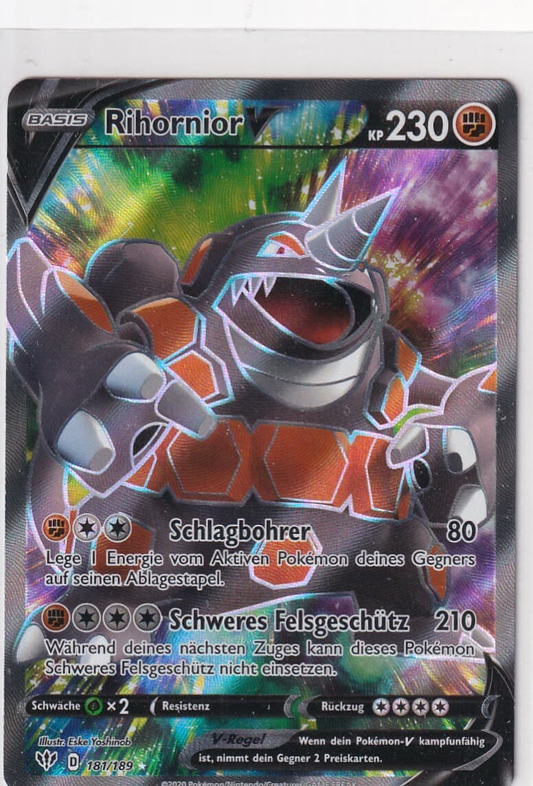 Pokemon Karte Flammende Finsternis Nr. 181/189 Rihornior V Full Art deutsch