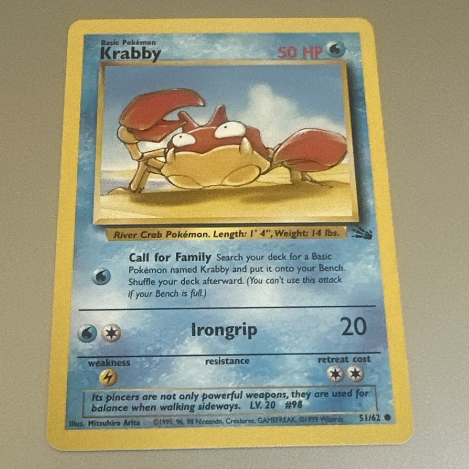Krabby 51/62 Fossil Common Unlimited Pokemon TCG LP/NM - Buy 3 Get 2 Free