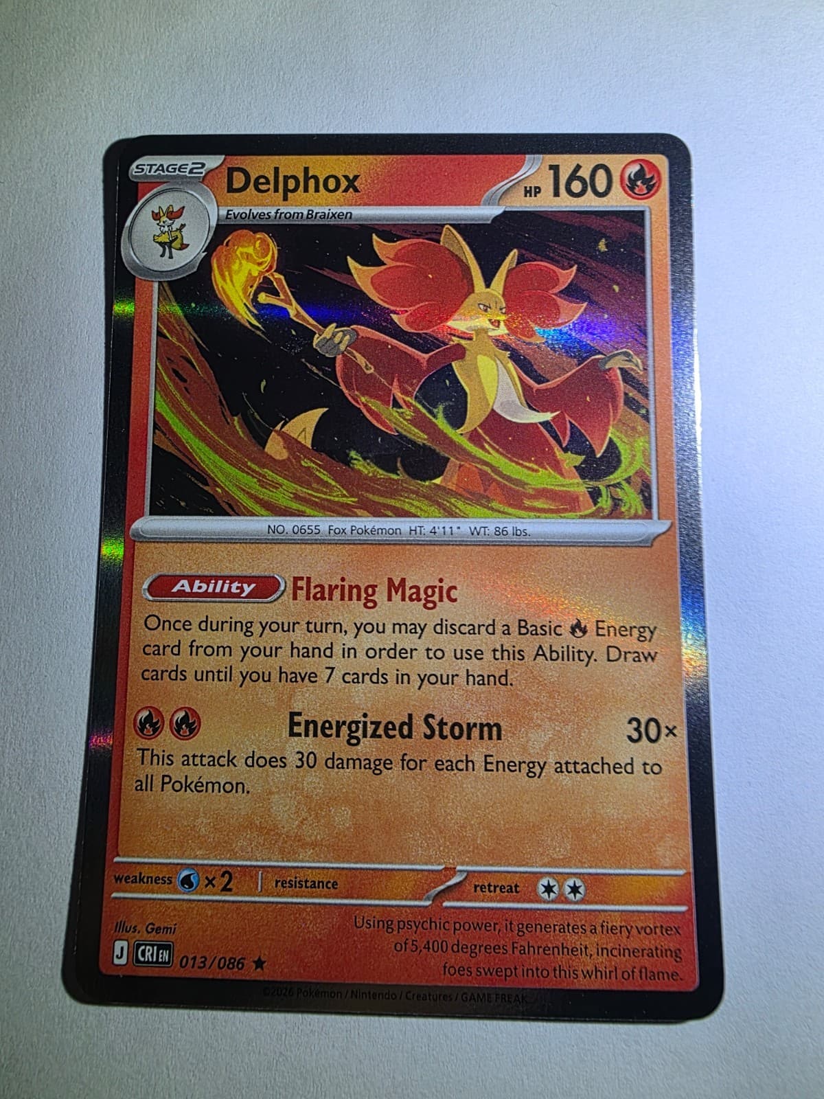 Pokemon Chaos Rising Holo Delphox 13/86 Rare NM