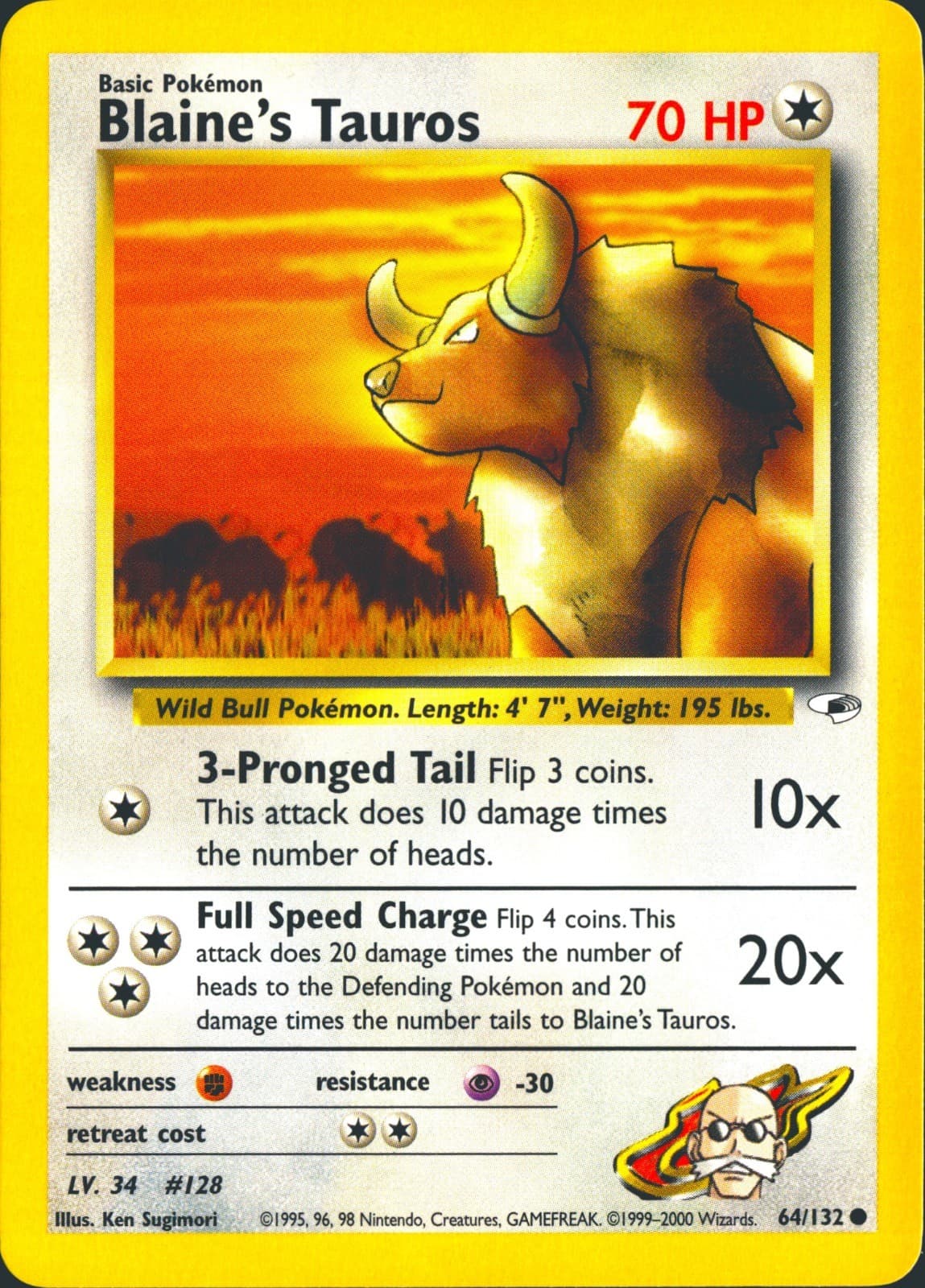 Blaine's Tauros 64/132 Common Gym Heroes Pokemon Unlimited Lightly Played