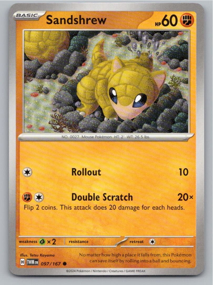 2024 POKEMON SANDSHREW TWILIGHT MASQUERADE 097/167 COMMON NM A34820 FREE S&H