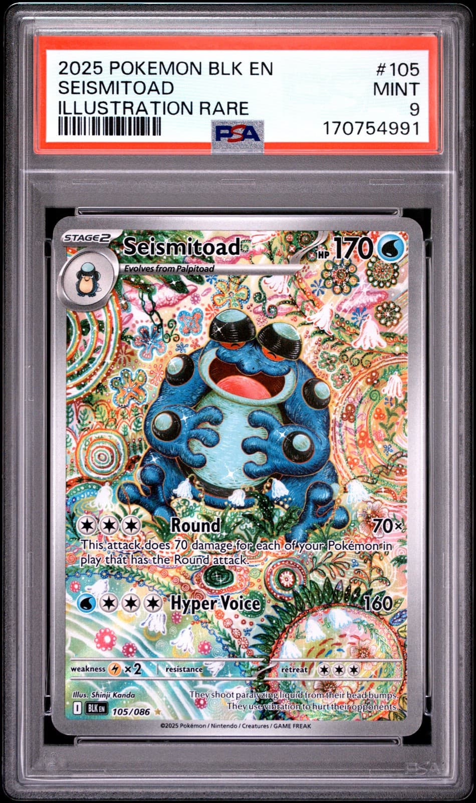 2025 POKEMON BLK EN-BLACK BOLT ILLUSTRATION RARE #105 SEISMITOAD PSA 9