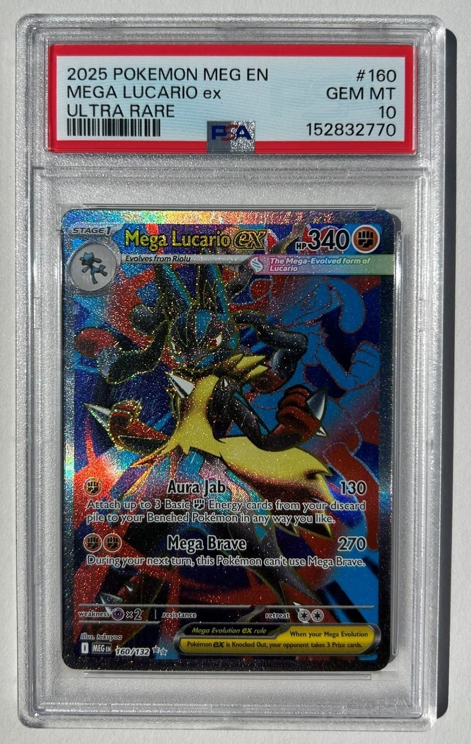 2025 Pokémon MEG EN Mega Lucario ex 160/132 Ultra Rare PSA 10 GEM MT