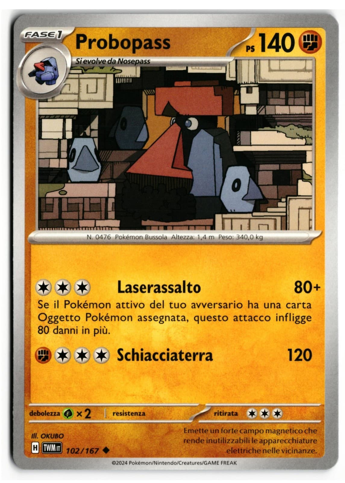 Pokémon Probopass 102/167 Crepuscolo Mascherato ITA Near Mint Non Comune TWM