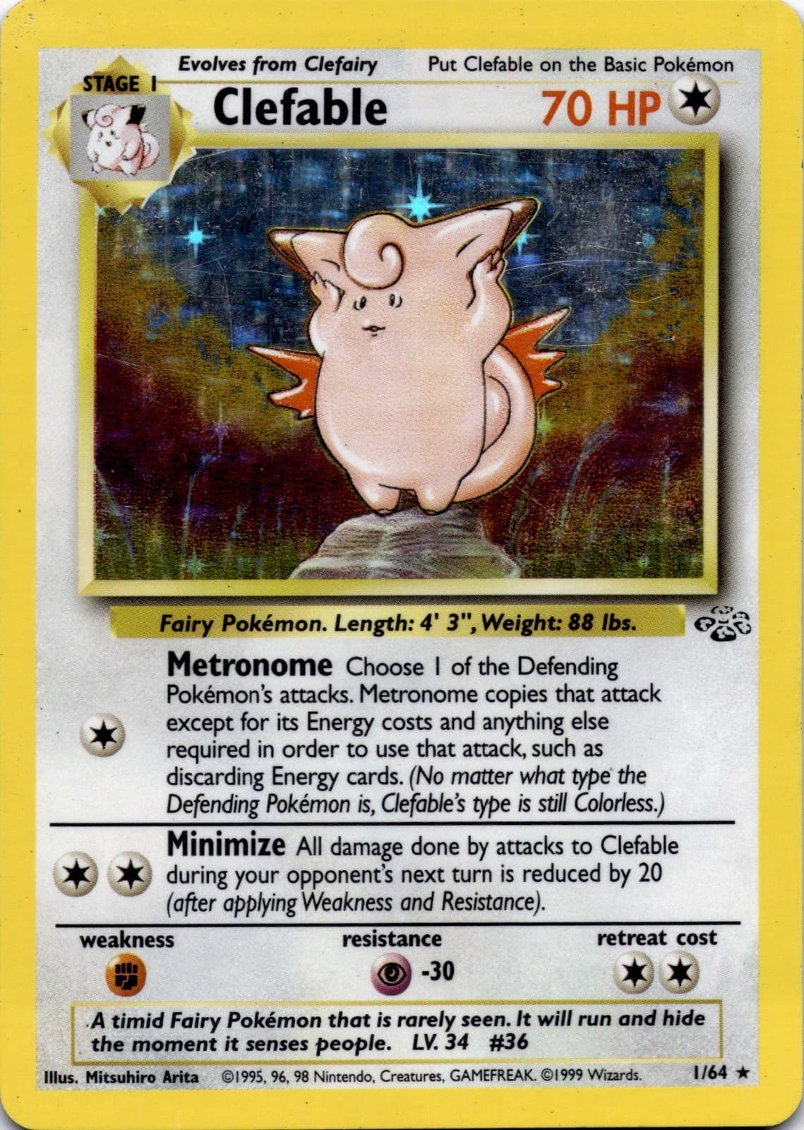 Clefable 1/64 Rare Jungle Pokemon Unlimited Holo Moderately Played