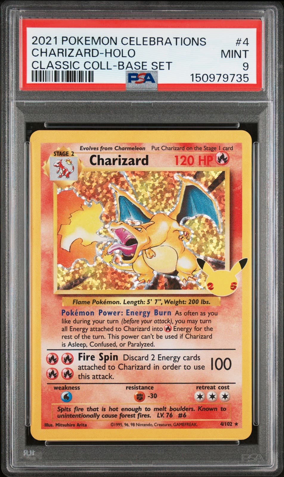 2021 POKEMON CELEBRATIONS CLASSIC COLLECTION #4 CHARIZARD-HOLO PSA 9