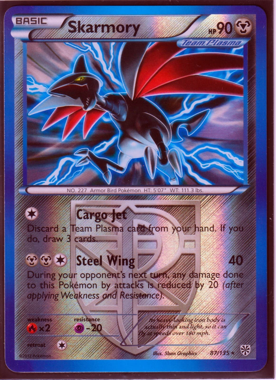 POKEMON 2012 SKARMORY (Team Plasma) 87/135 PLASMA STORM-UNCOMMON-REV HOLO-NM