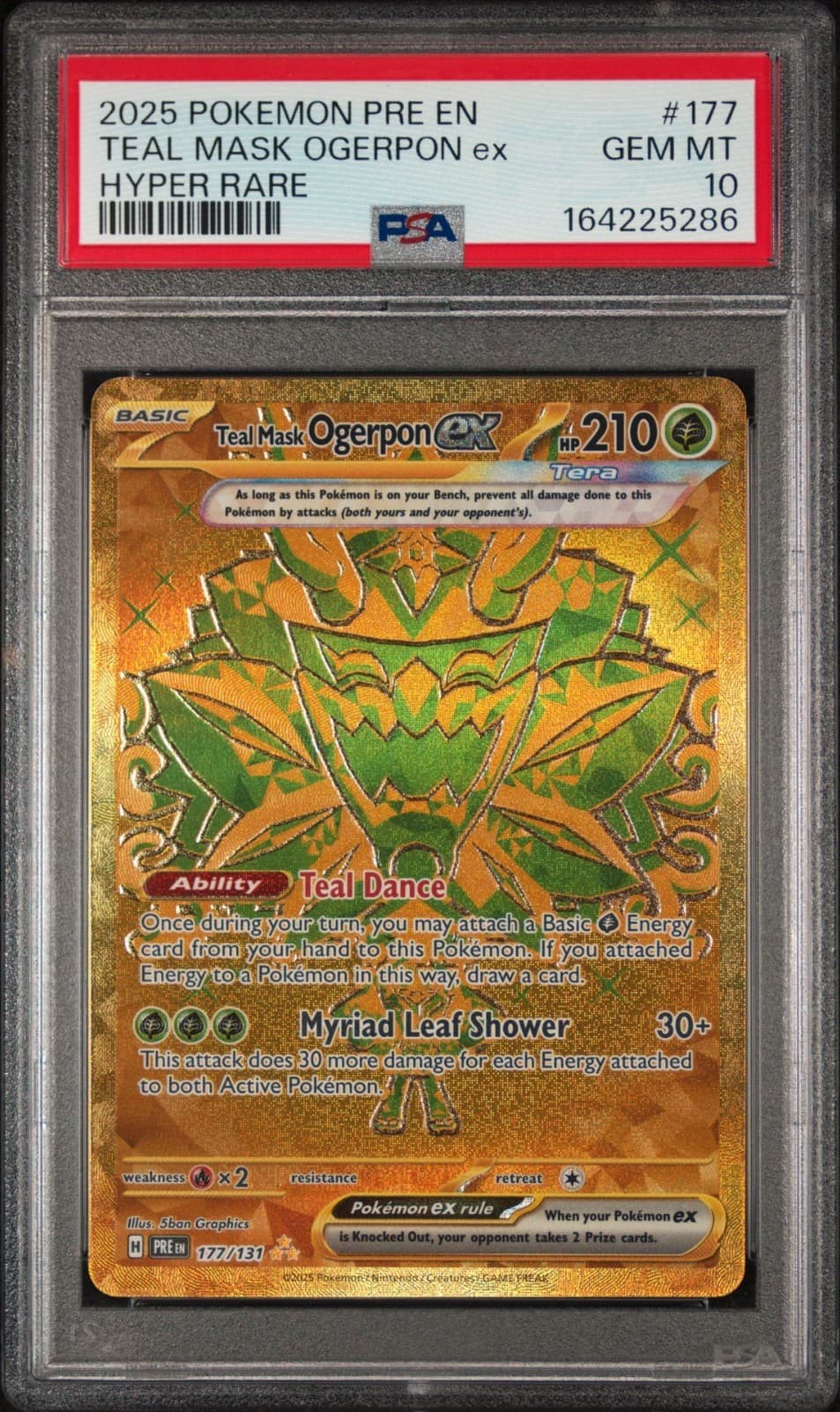PSA 10 GEM MT 2025 POKEMON PRE EN TEAL MASK OGERPON ex #177 HYPER RARE