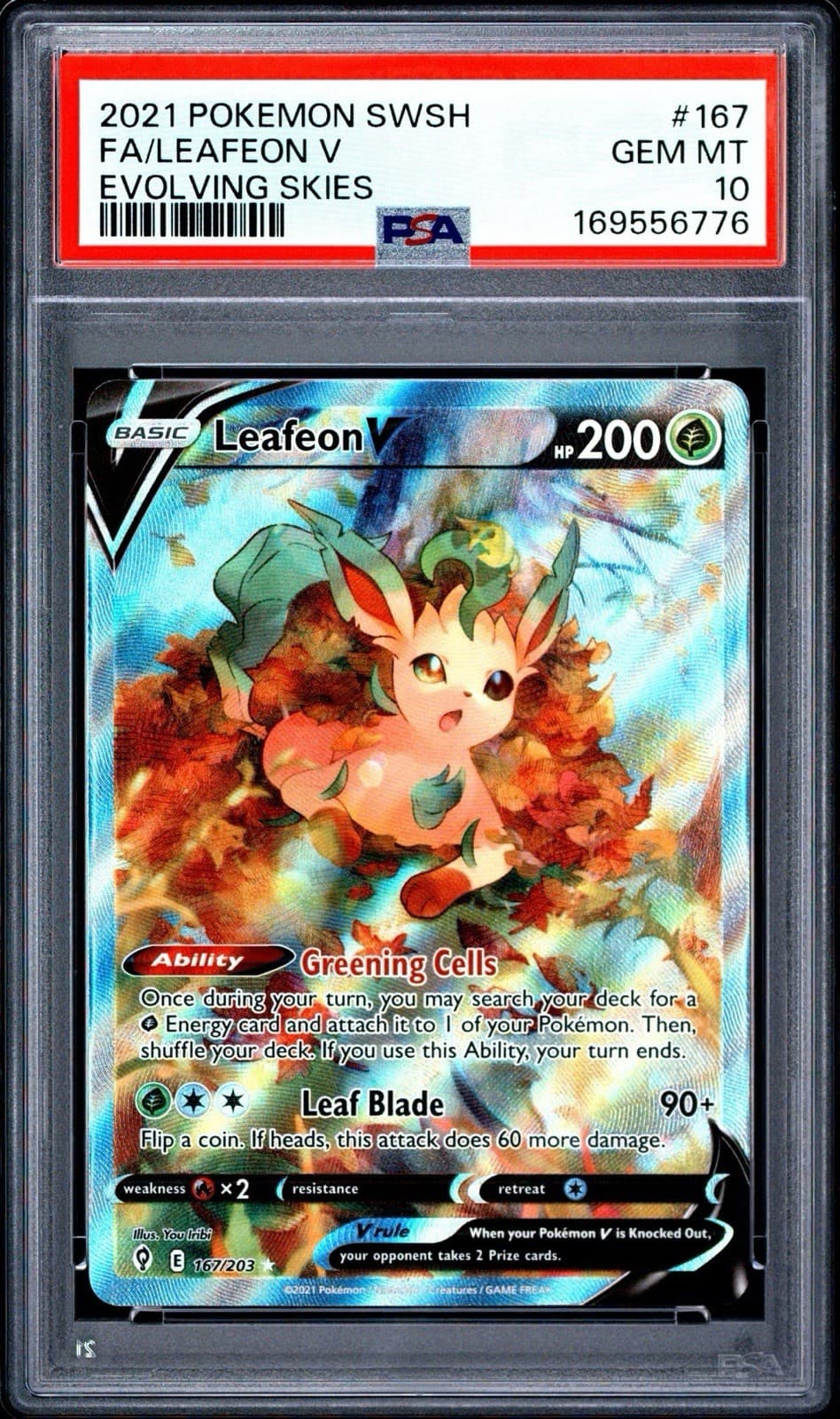 2021 POKEMON SWORD & SHIELD EVOLVING SKIES #167 FULL ART/LEAFEON V PSA 10