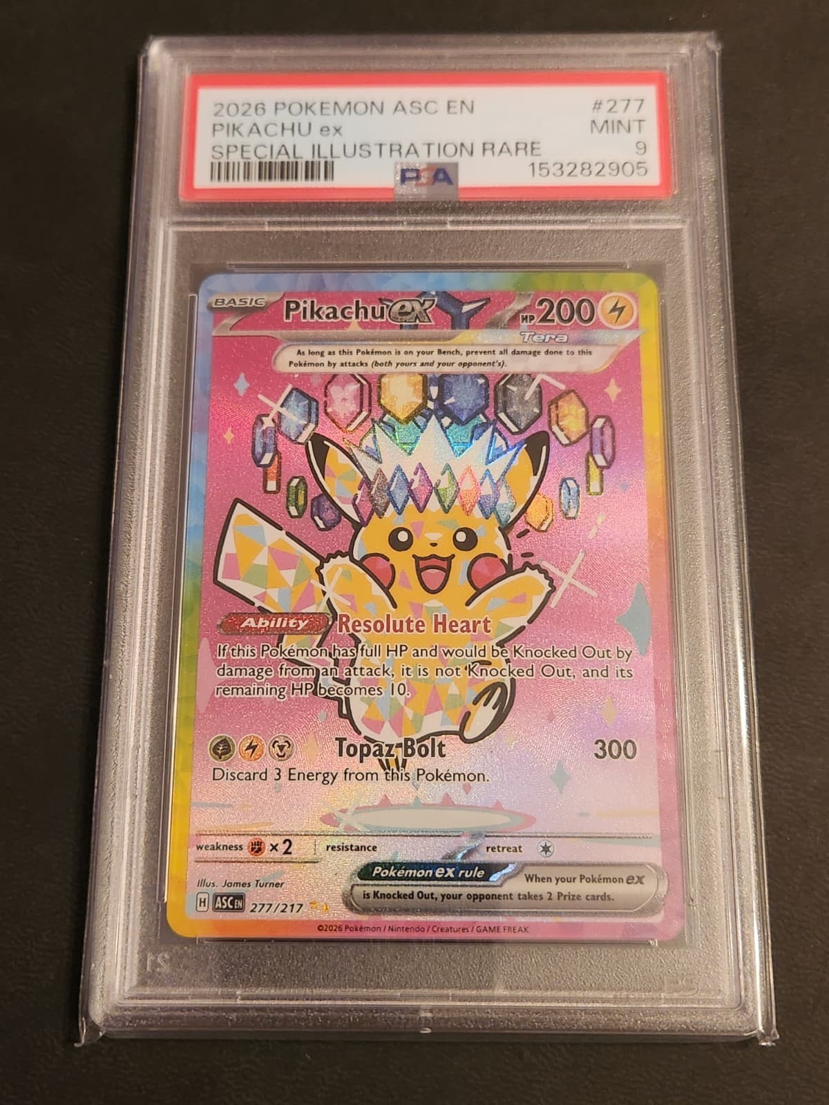 Pokemon Pikachu ex 277/217 Me: Ascended Heroes SIR Holo PSA 9