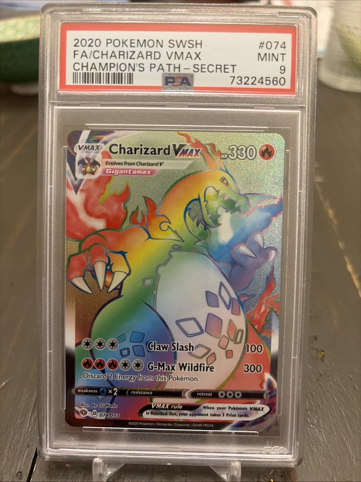 2020 Pokemon Champions Path Charizard VMAX Secret Rare Holo #074/073 PSA 9