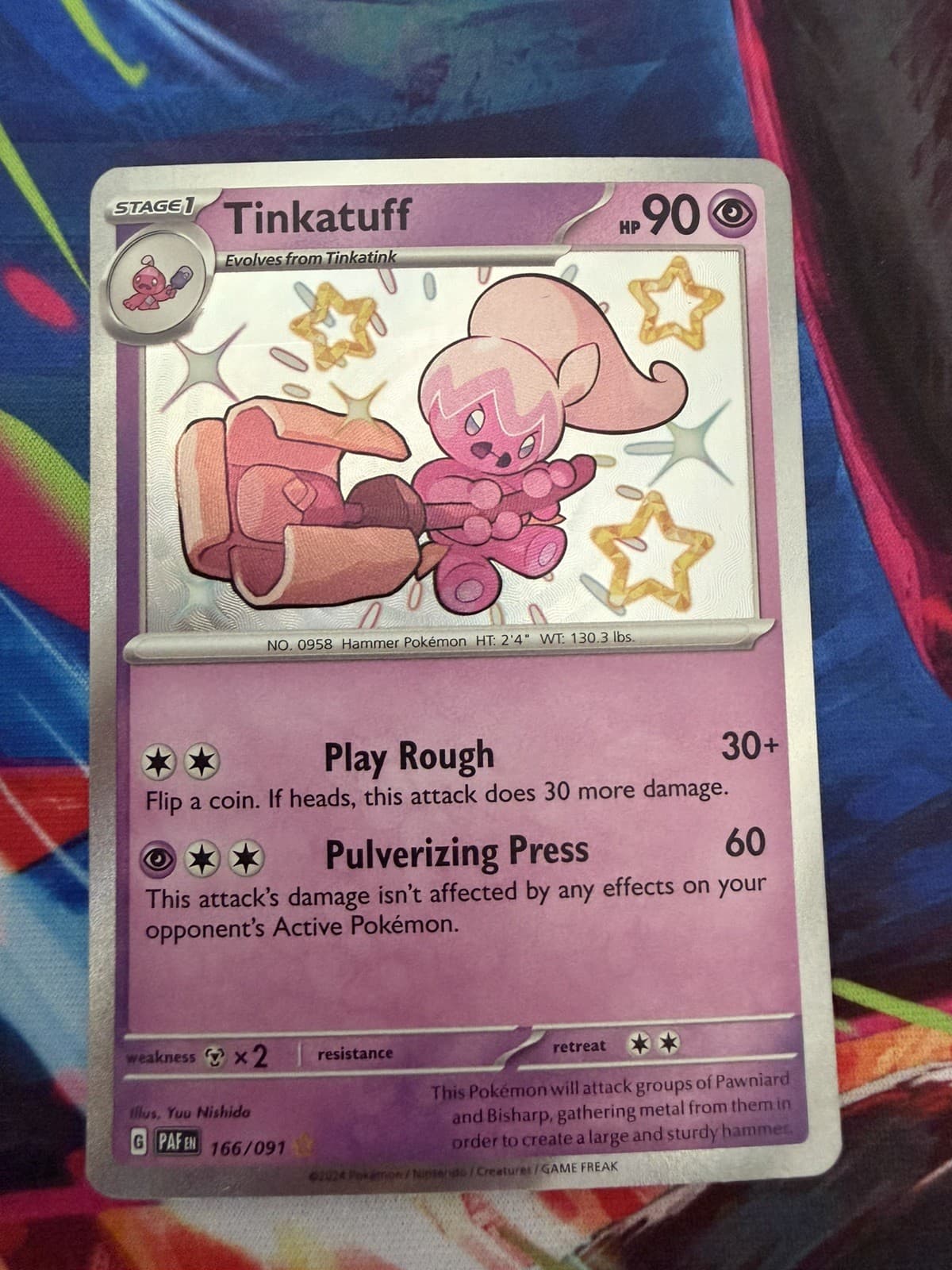 Pokémon Tinkatuff 90 HP Shiny Rare Holo SV: Paldean Fates 166/091 EN