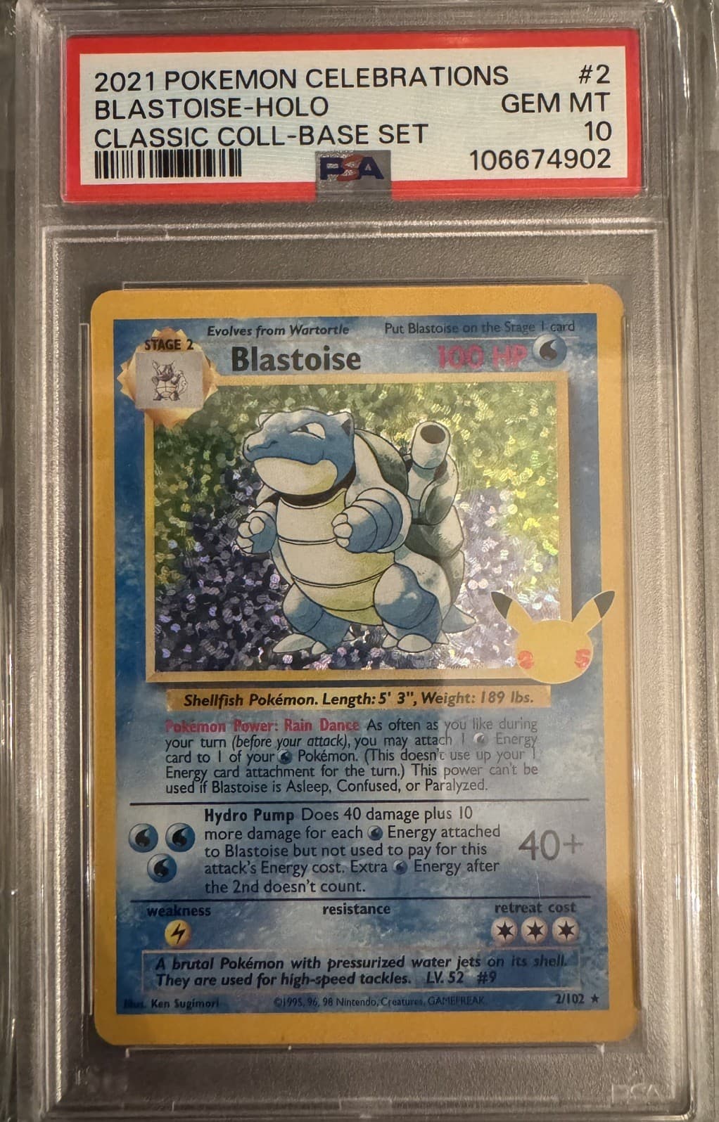 Blastoise Holo PSA 10 GEM MINT 2021 Celebrations Classic Collection #2 Pokemon