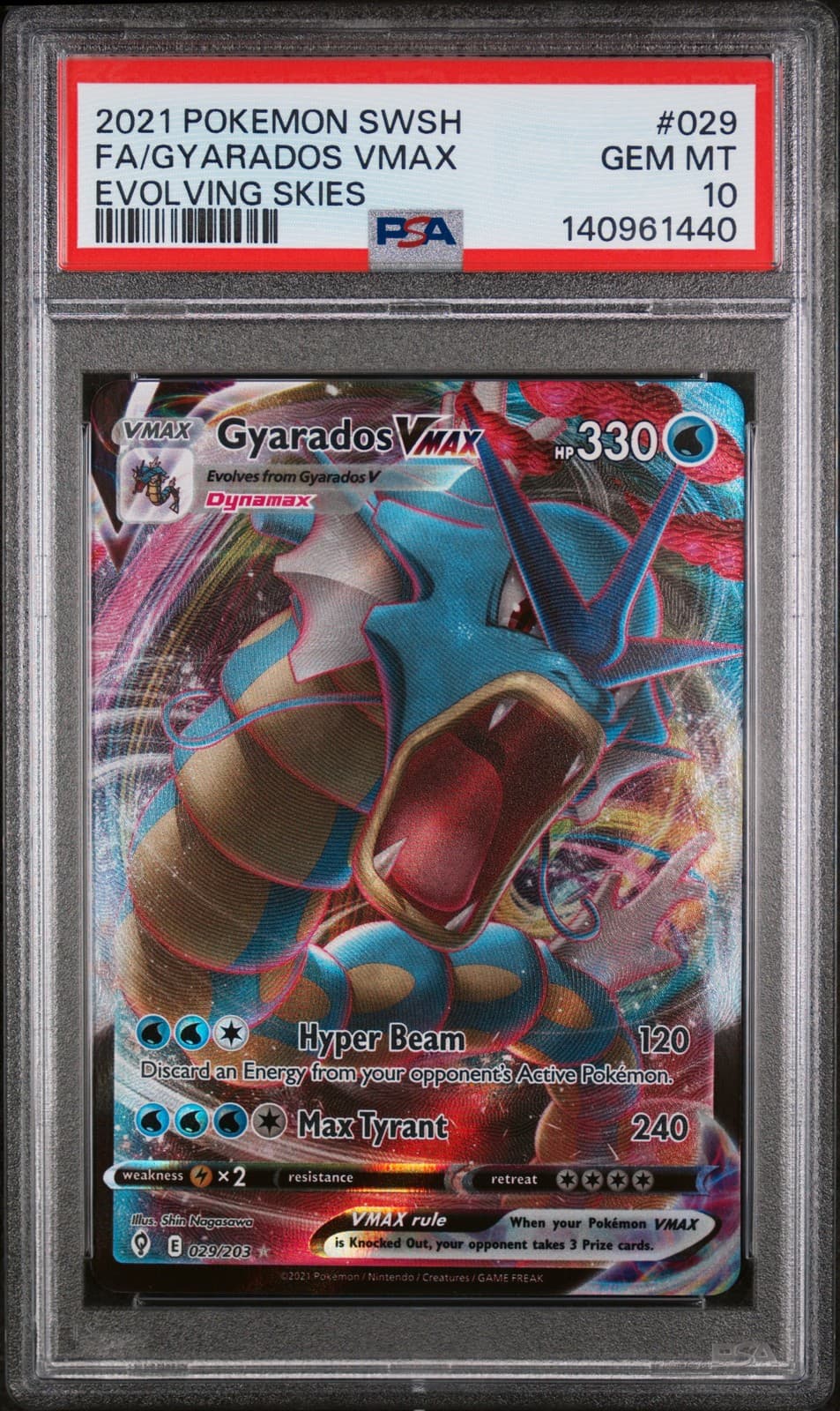 2021 POKEMON SWORD & SHIELD EVOLVING SKIES #029 FULL ART/GYARADOS VMAX PSA 10