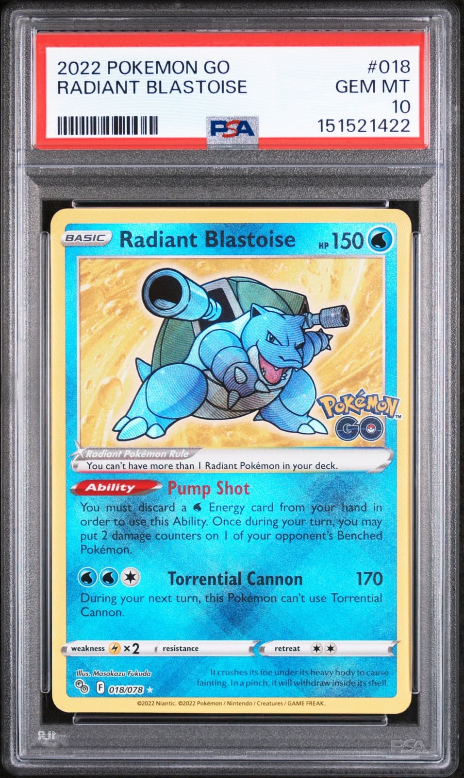 2022 POKEMON GO #018 RADIANT BLASTOISE PSA 10