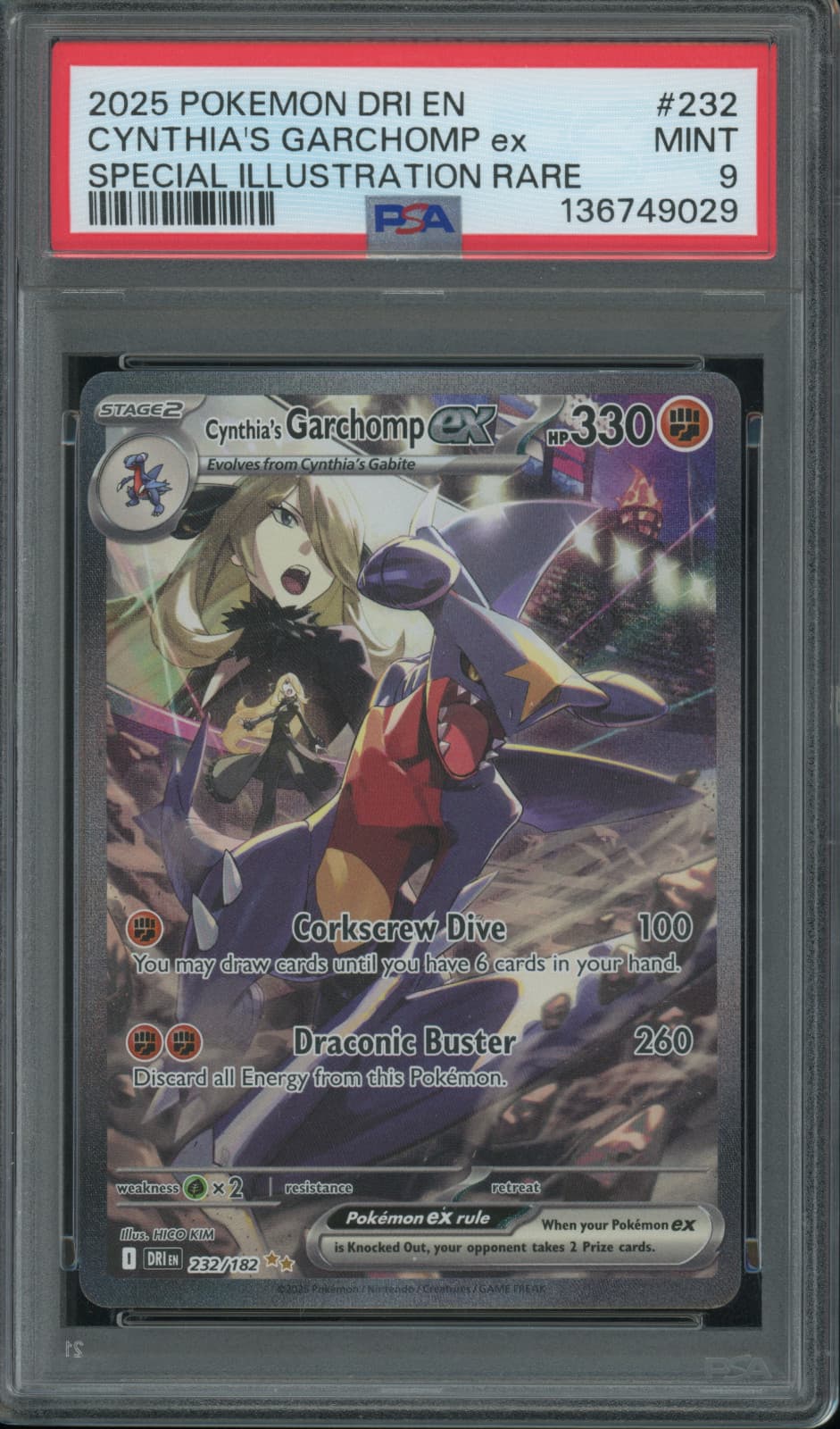 2025 Pokémon Cynthia's Garchomp ex #232/182 Destined Rivals SIR PSA 9 MINT