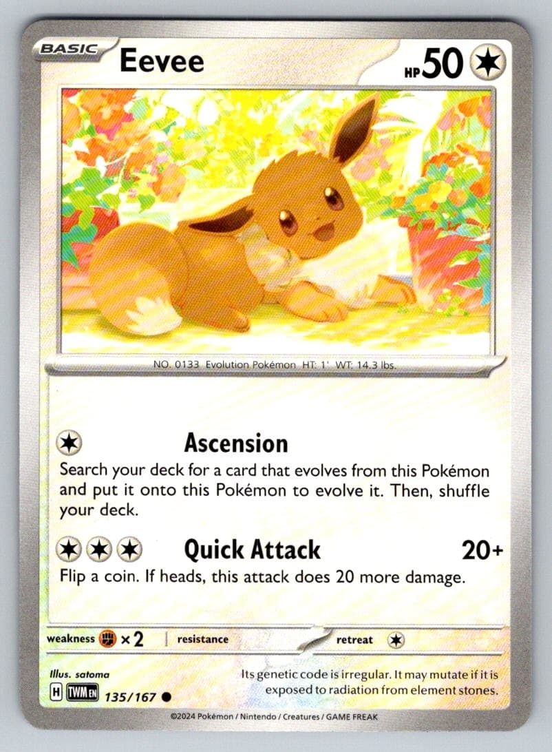 Eevee 135/167 Common Twilight Masquerade Pokemon Near Mint