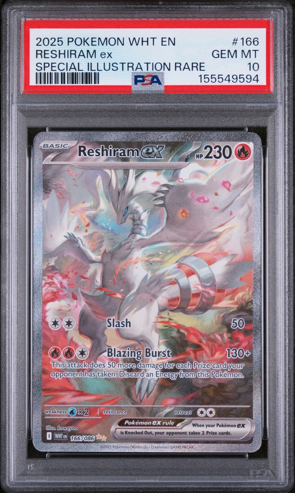 2025 Pokemon WHT EN-White Flare Reshiram EX Special Illus Rare PSA 10 #166