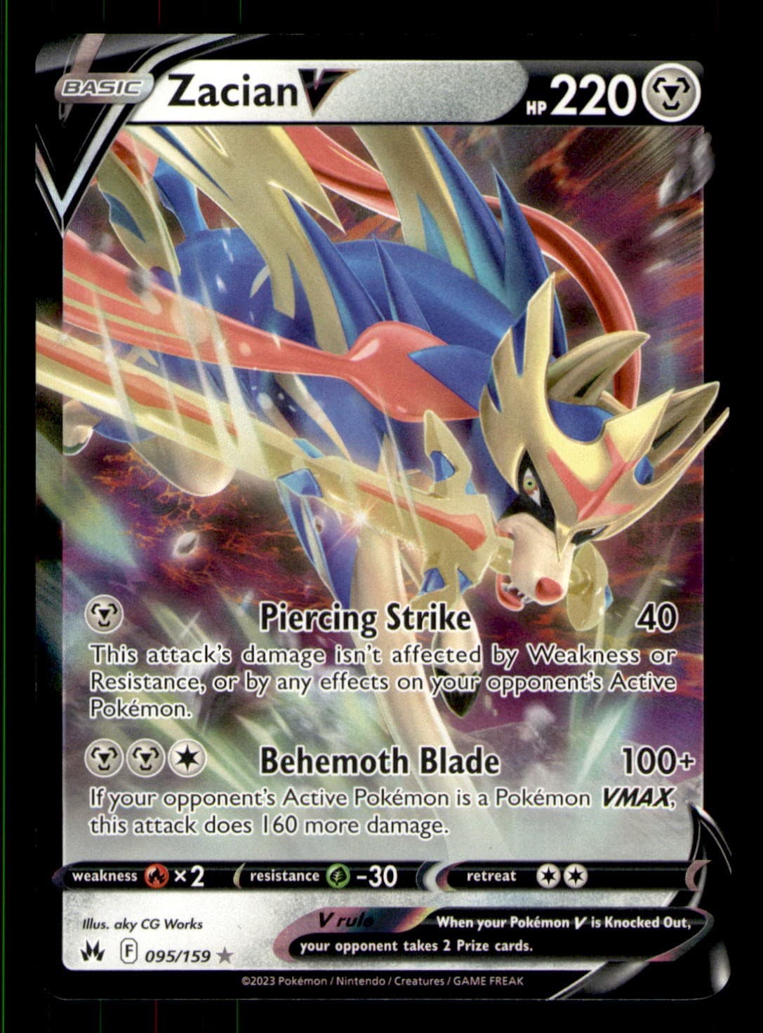 Zacian V 095/159 Holo V Rare Crown Zenith Pokemon Near Mint
