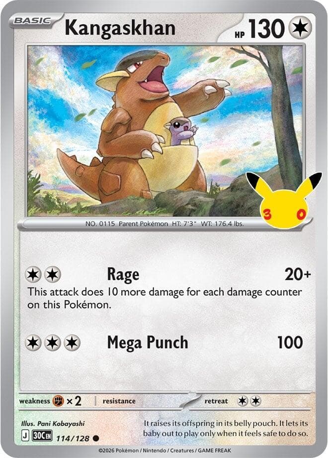 Kangaskhan 114/128 ME: 30th Celebration Holo Common Pokemon NM