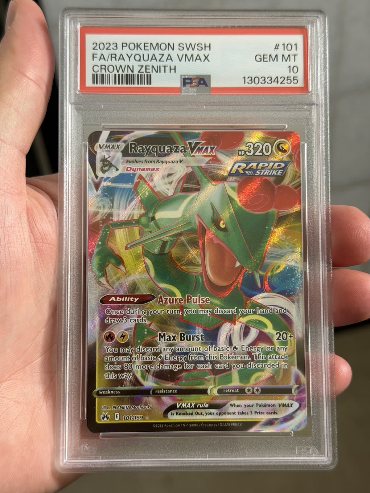 Pokémon TCG Crown Zenith Rayquaza VMAX Holo Ultra Rare Card 101/159 PSA 10