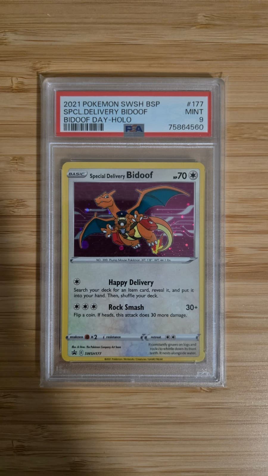 Pokemon 2021 Special Delivery Bidoof SWSH177 Holo SWSH Black Star Promos PSA 9