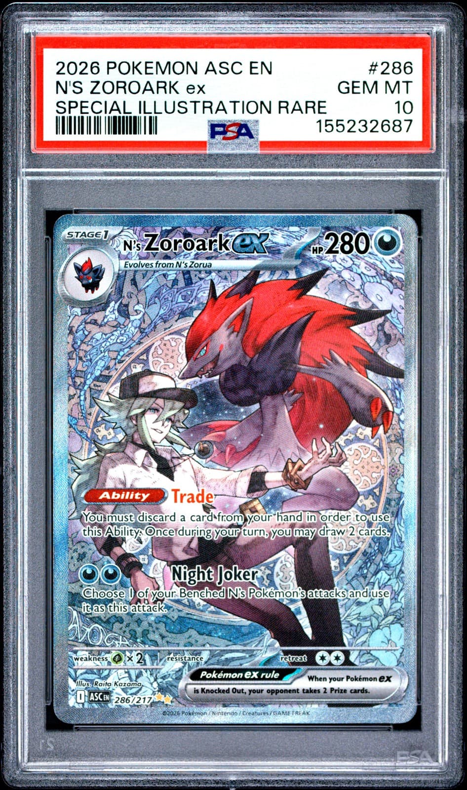 2026 POKEMON ASC EN-ASCENDED HEROES #286 N'S ZOROARK EX PSA 10
