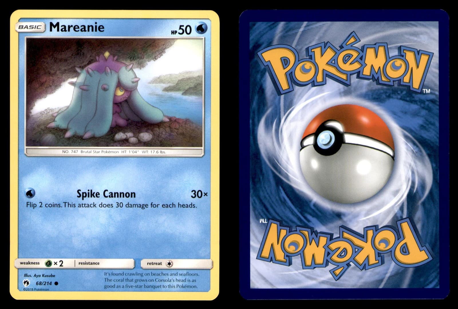 Pokemon Lost Thunder Mareanie 68/214 2018 Common
