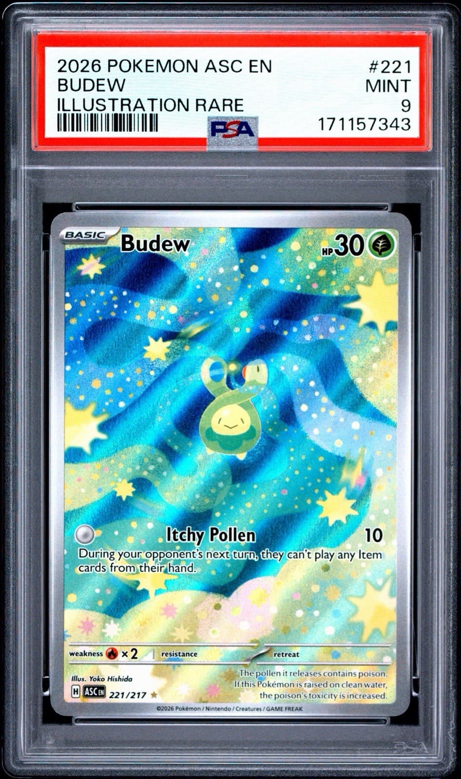 Budew 221/217 Me: Ascended Heroes Holo PSA 9