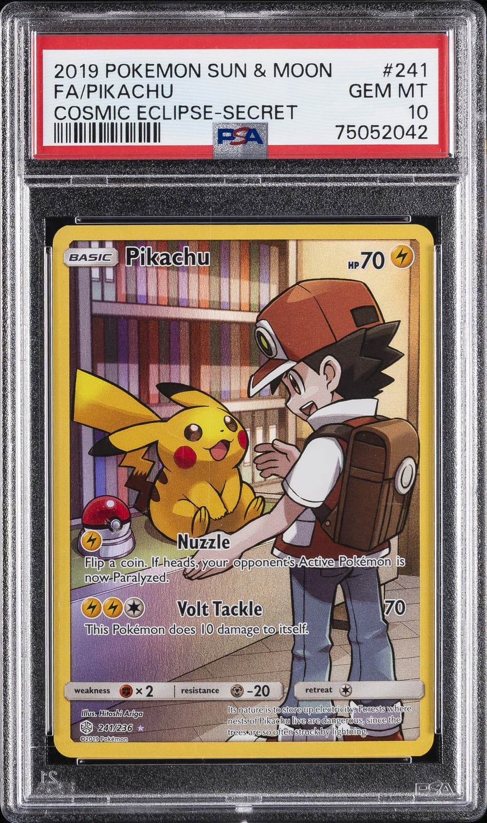 2019 POKEMON SUN & MOON COSMIC ECLIPSE SECRET #241 FULL ART/PIKACHU PSA 10