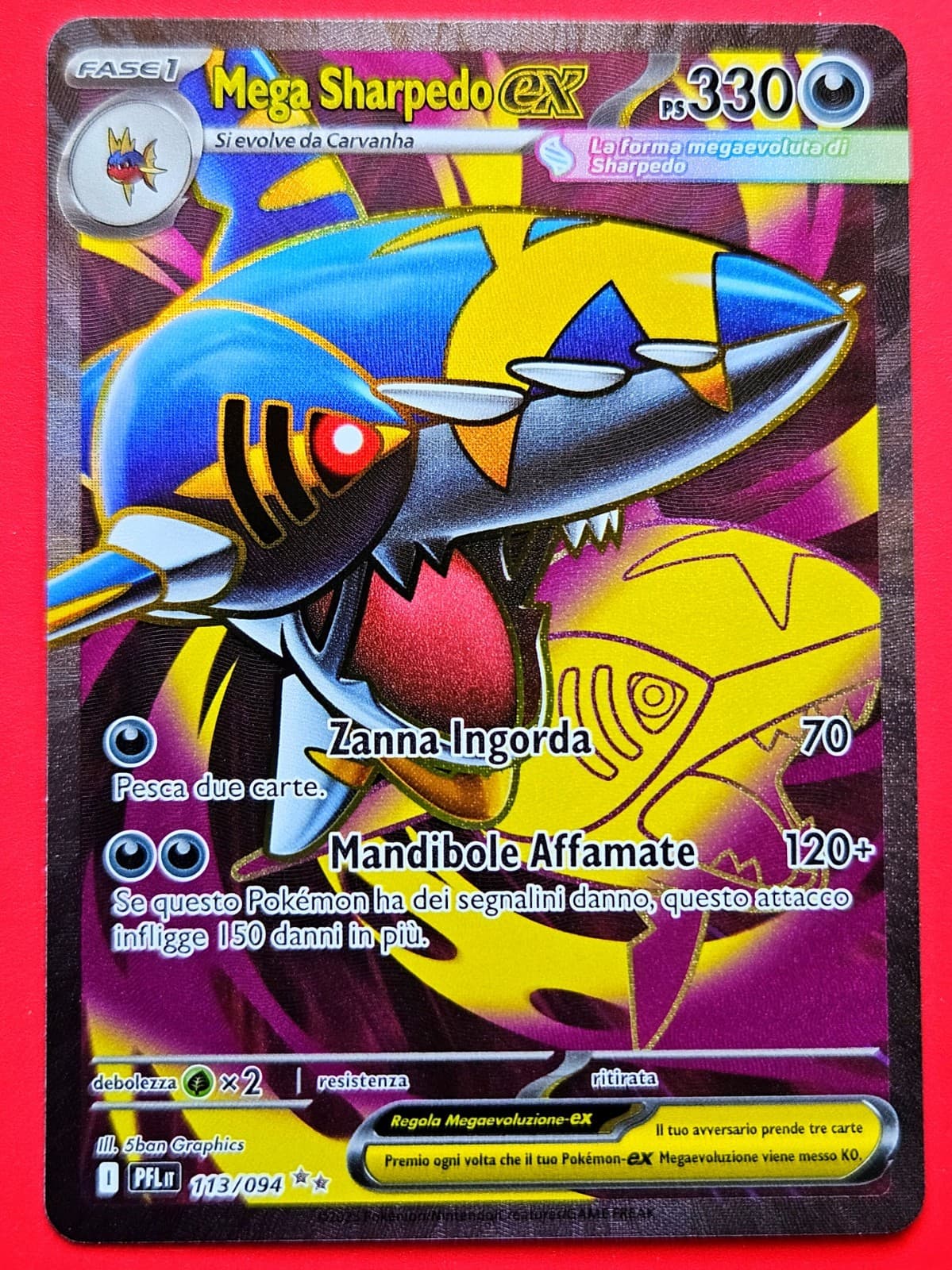 Carta Pokemon Mega Sharpedo ex Full Art - Fiamme Spettrali 113/094 Italiano