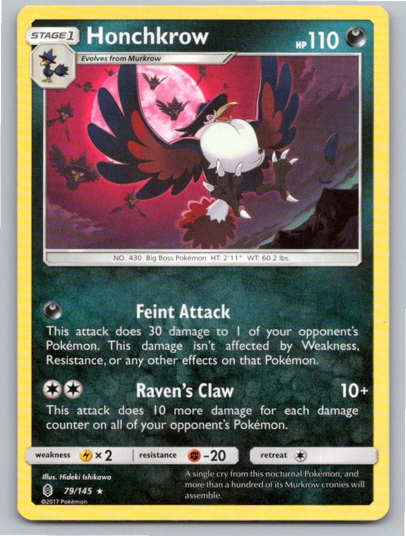 2017 POKEMON HONCHKROW GUARDIANS RISING 79/145 R NM A66551 FREE S&H