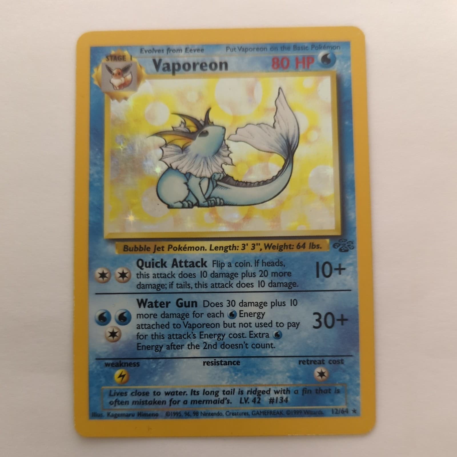 Wizards of the Coast Vaporeon 12/64 Holo Jungle Rare Pokémon TCG English 1999 LP