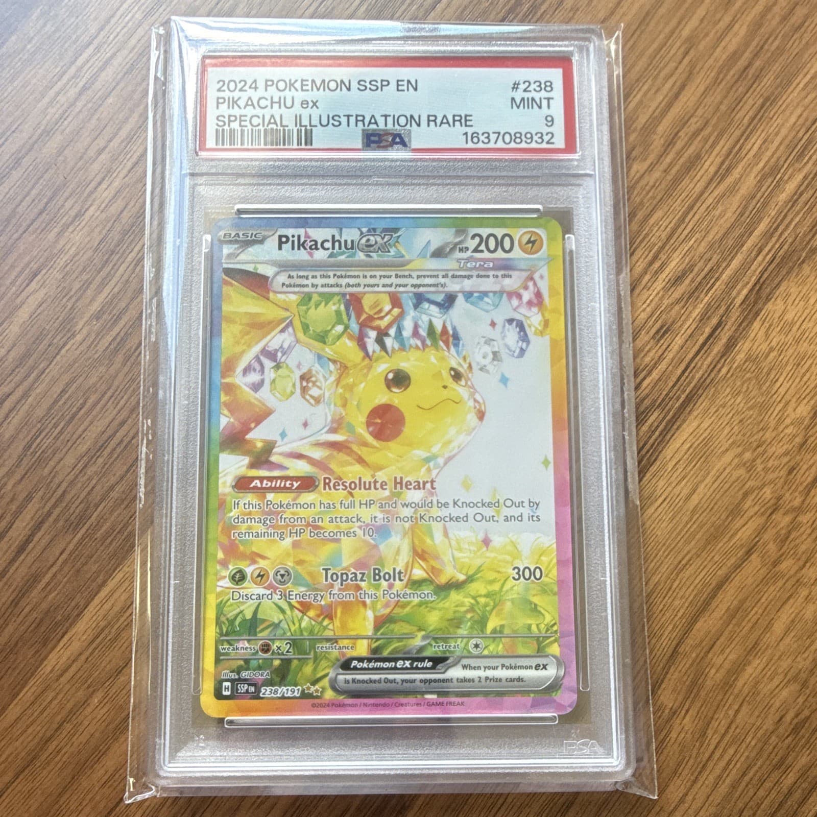 Pokémon TCG Pikachu ex 238/191 Sv08 Surging Sparks SIR Full Art Holo PSA 9