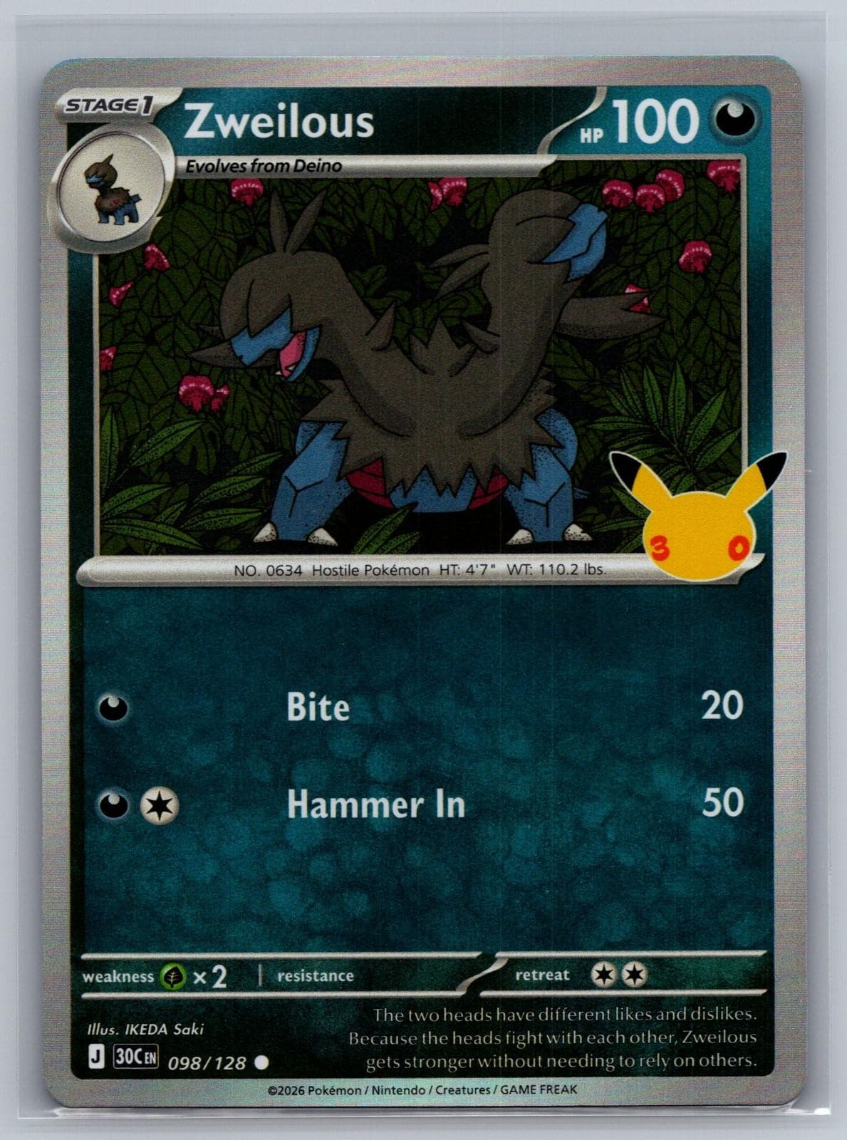 Zweilous 098/128 ME: 30th Celebration Pokemon Holo Near Mint