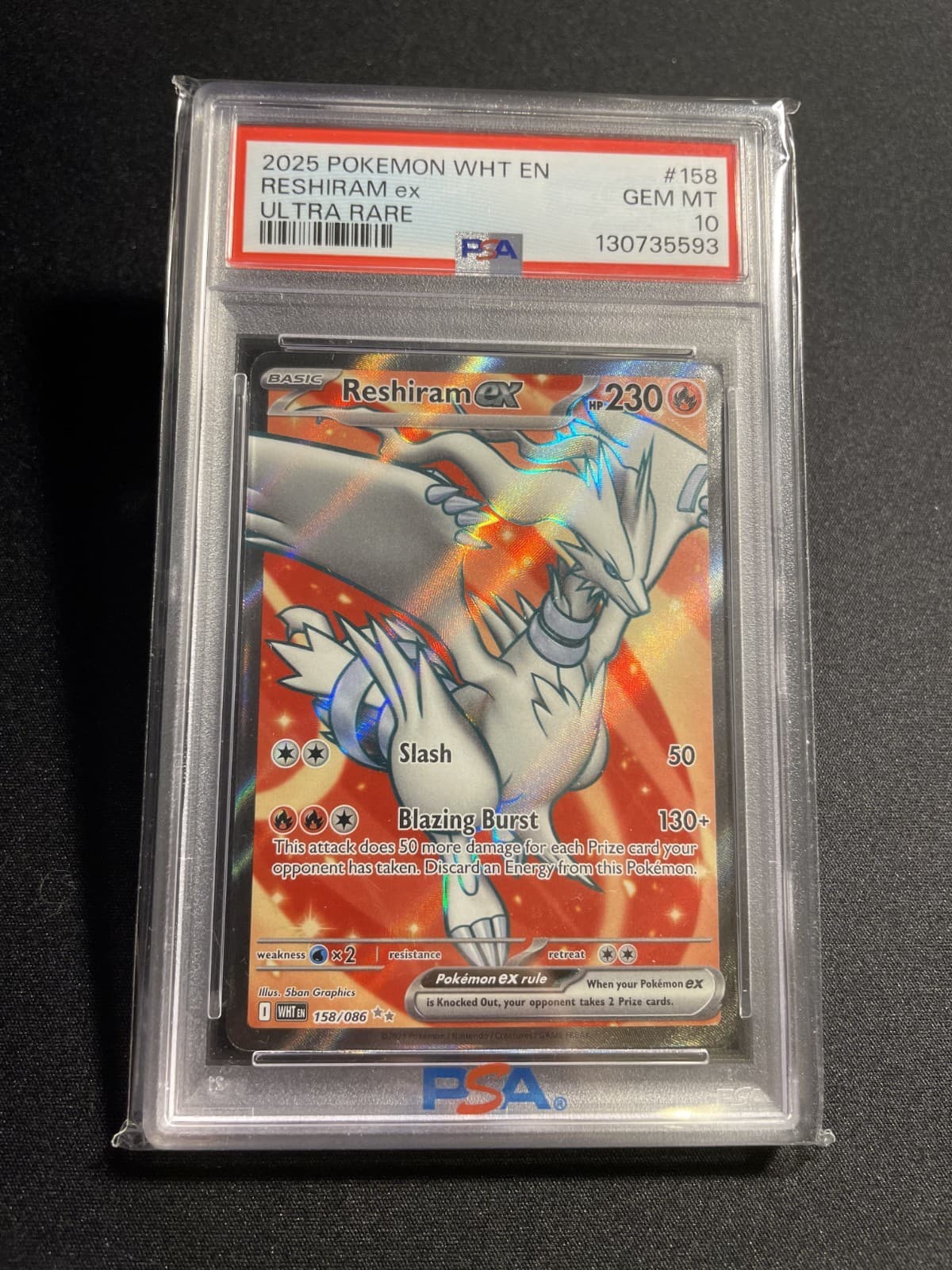 Graded PSA 10 Reshiram ex 158/086 Sv: White Flare Holo
