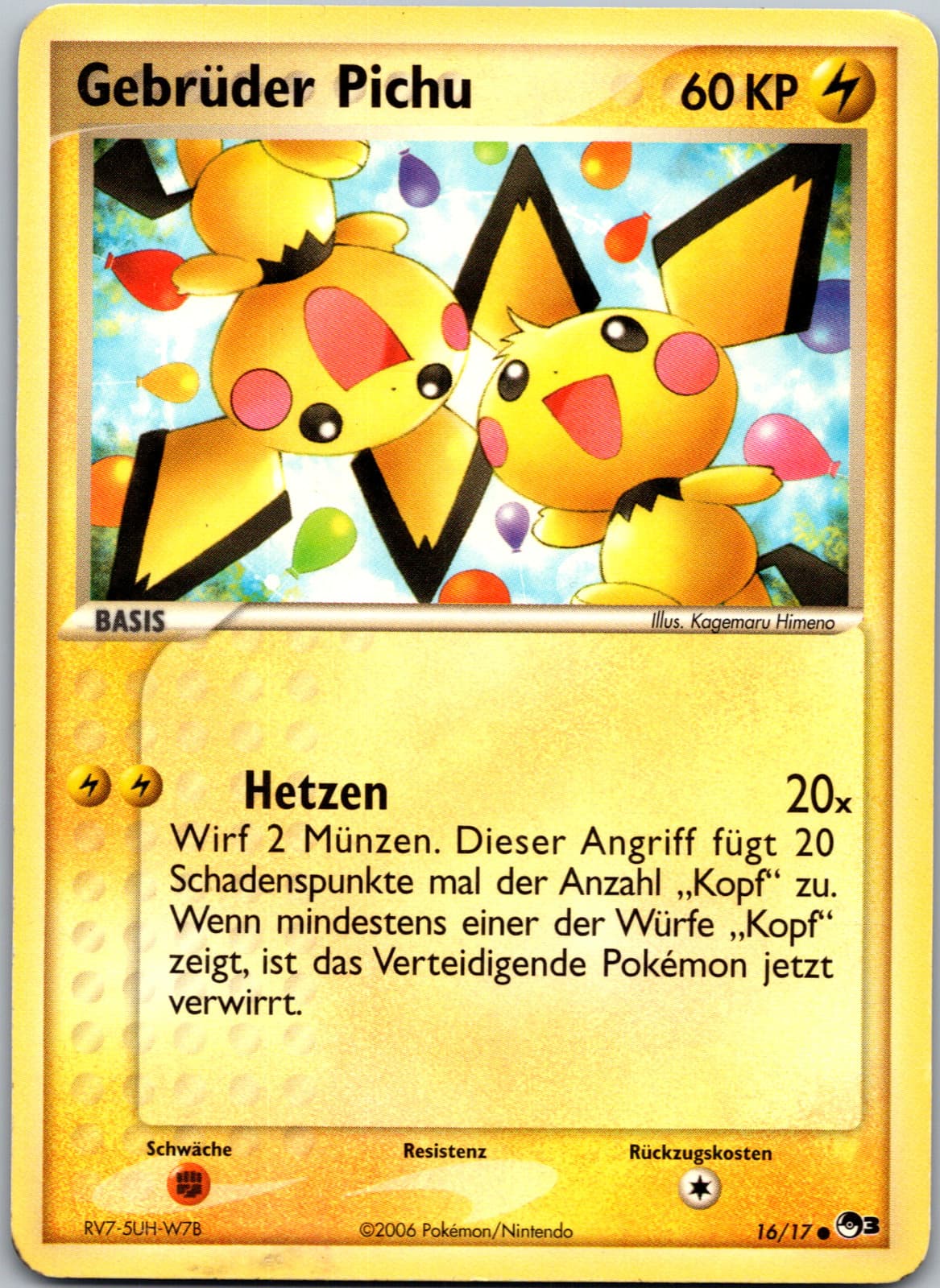 Gebrüder Pichu Pokemon Karte Deutsch 16/17 POP Series 3