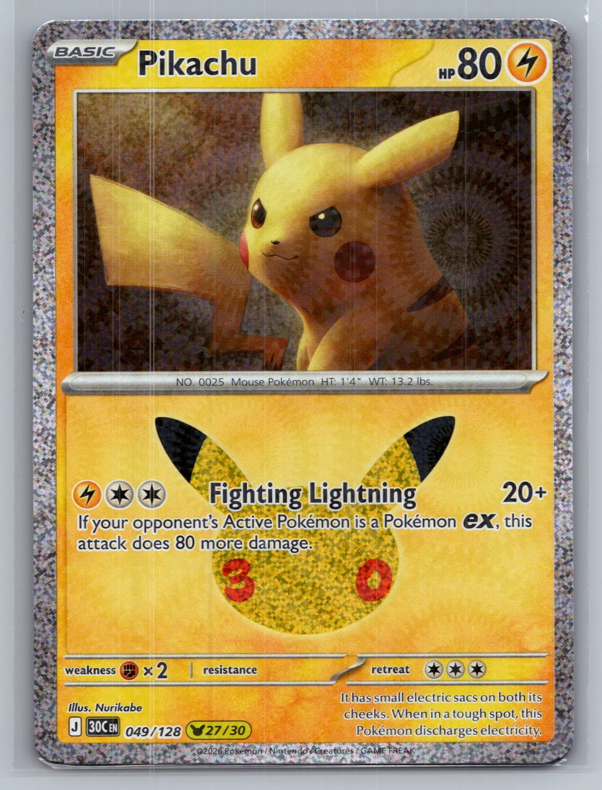 Pikachu #49/128 2026 30th Celebration Pokemon TCG — photo 1 of 2