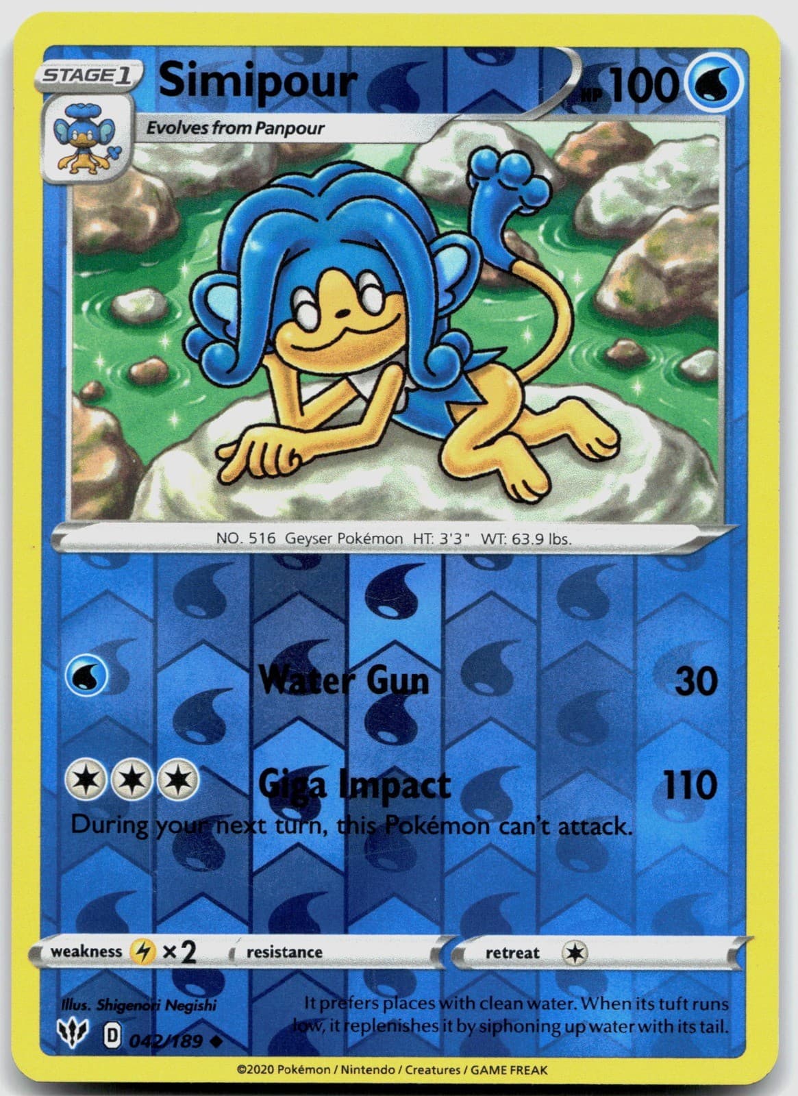 Simipour 042/189 SWSH03: Darkness Ablaze POKEMON TCG Uncommon
