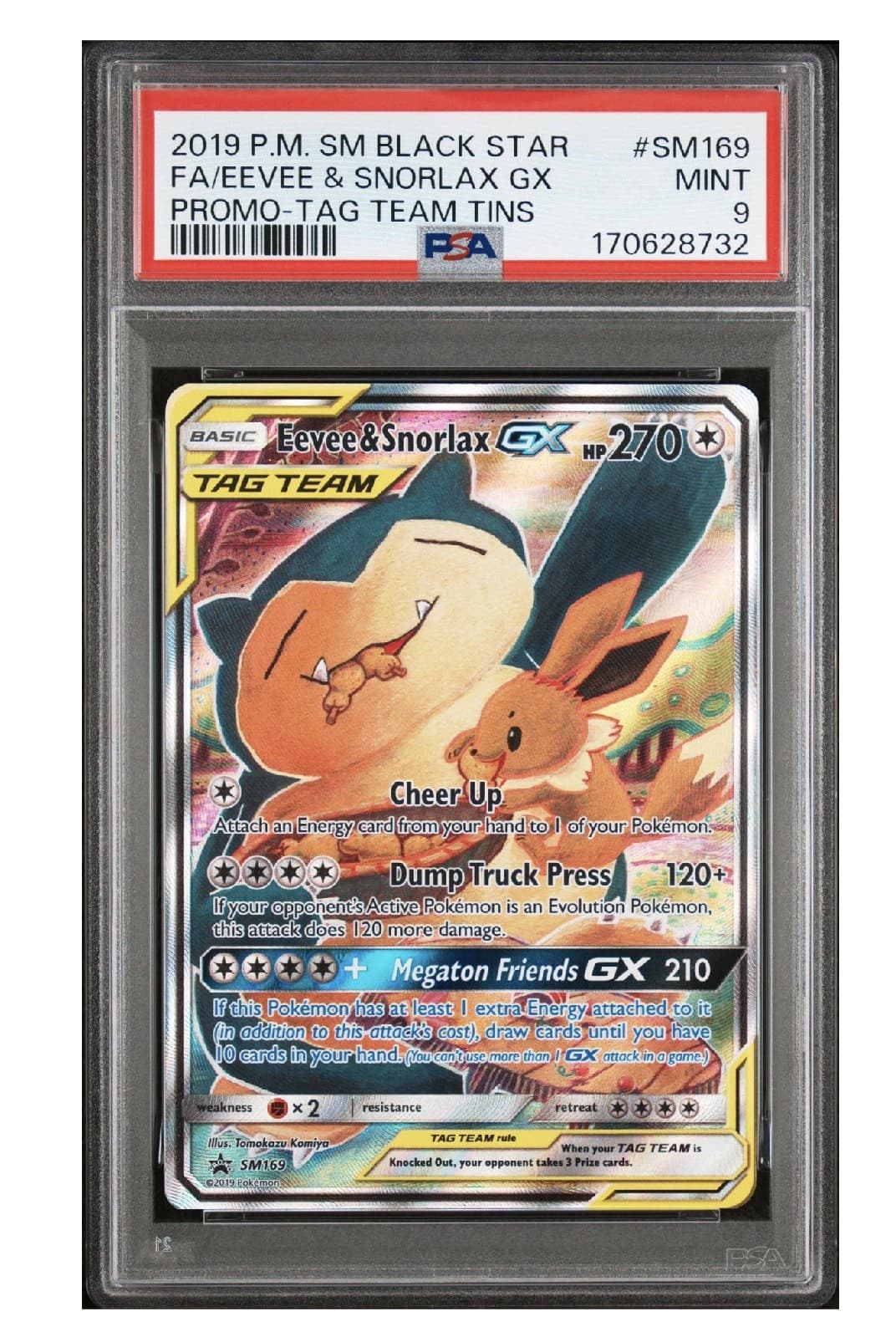 Eevee & Snorlax GX SM169 Holo PSA 9 Sun and Moon Black Star Promo - See Feedback