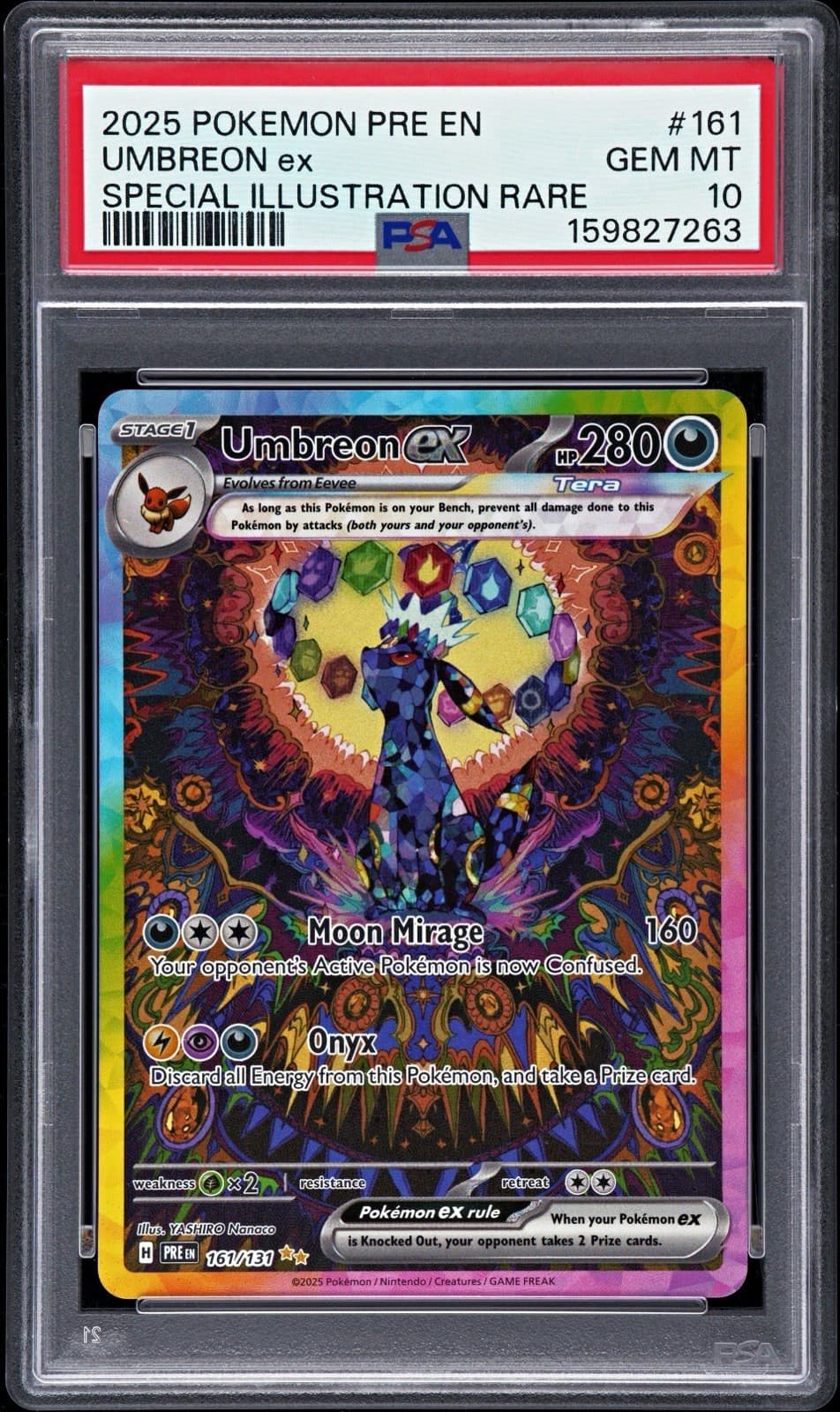 Pokemon TCG 2025 Sv Prismatic Evolutions Umbreon ex SIR Holo PSA 10 161/131