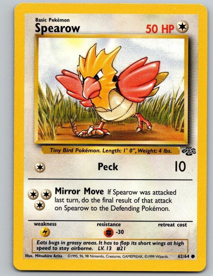 Pokemon TCG Jungle - Spearow 62/64 Unlimited Common LP