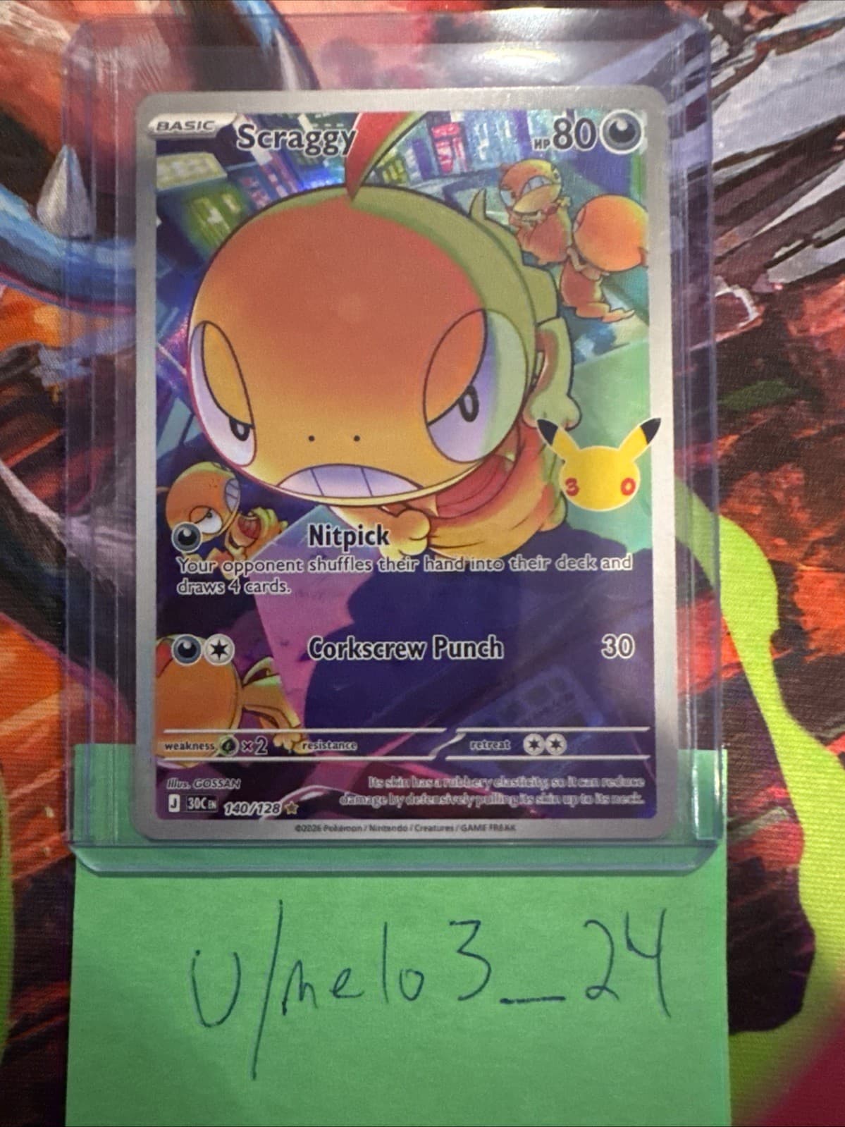 Scraggy 140/128 - 30th Celebration - Illustration Rare Holo Basic 80 HP