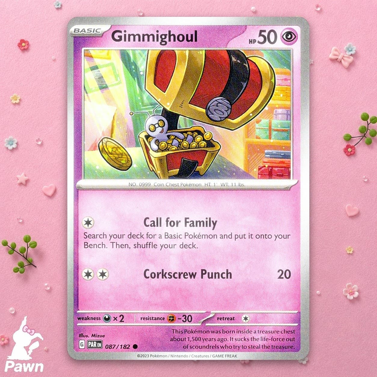 Gimmighoul 87/182 Paradox Rift Common Pokemon TCG Card Collectible NM Art Mizue