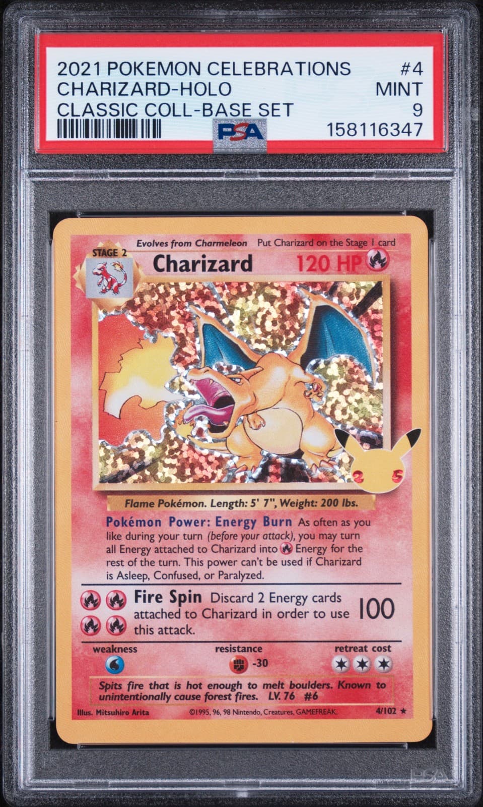 2021 POKEMON CELEBRATIONS CLASSIC COLLECTION #4 CHARIZARD-HOLO PSA 9